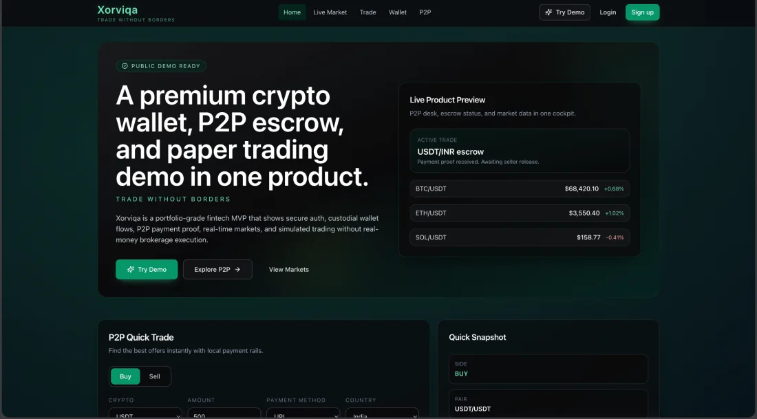 Xorviqa Web crypto wallet and P2P trading website preview